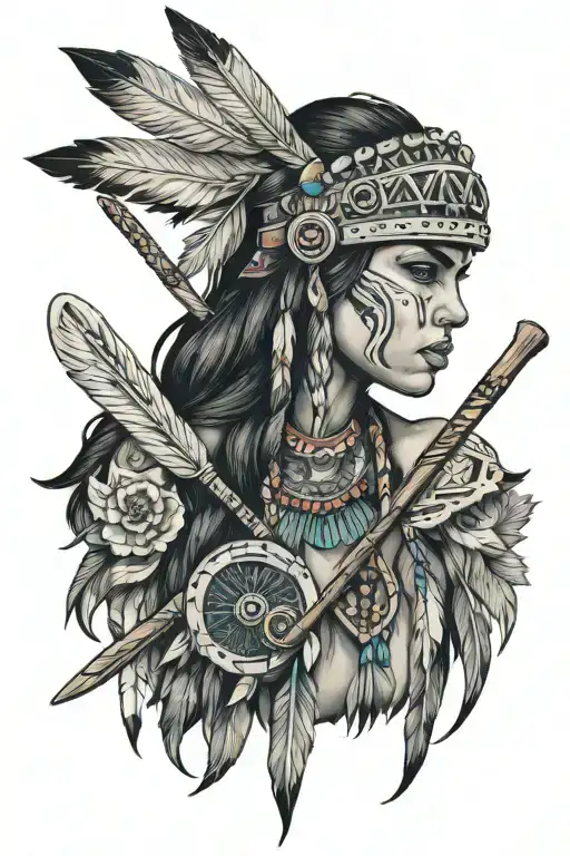 Female NAtive American LAcrosse Themed   tattoo design idea
