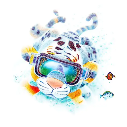 bouncing Tigger scuba scene tattoo design idea