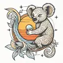 sunset tattoo with the moon and a stylized koala hugging the moon  tattoo design idea