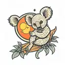 sunset tattoo with the moon and a stylized koala hugging the moon  tattoo design idea