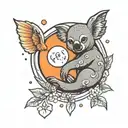 sunset tattoo with the moon and a stylized koala hugging the moon  tattoo design idea