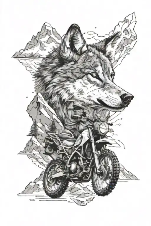 adventure travel wild-camping wolf mountains adventure motorcycle rock-climbing  tattoo design idea