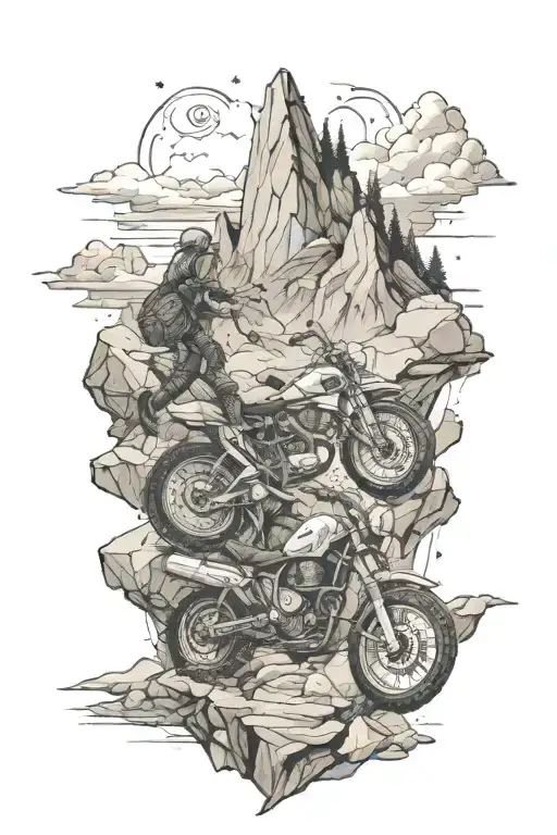 adventure travel wild-camping mountains adventure motorcycle rock-climbing  tattoo design idea