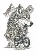 adventure travel wild-camping mountains adventure motorcycle rock-climbing wolf tattoo design idea