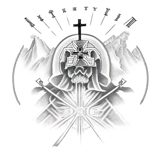 Cross above mountain  tattoo design idea
