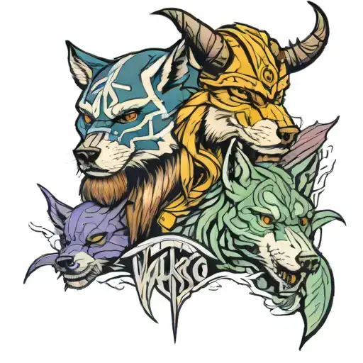 Marvel Superheroes,Vikings and Wolves tattoo design idea