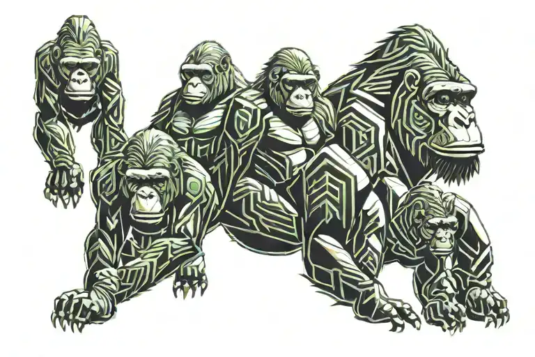Gorilla family hiking tattoo design idea