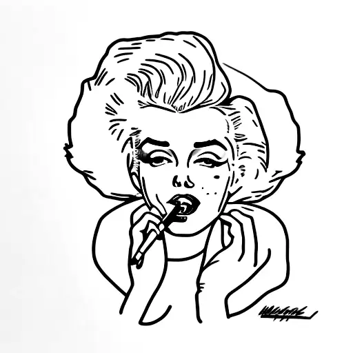 Draws Marilyn Monroe, without her eyes with her mouth and mole, holding a cigarette in her hand. Just makes his bust and tattoo design idea