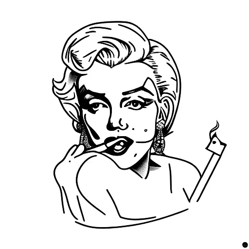 Draws Marilyn Monroe, without her eyes with her mouth and mole, holding a cigarette in her hand. Just makes his bust and tattoo design idea