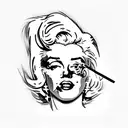 Marilyn Monroe, without her eyes with her mouth and mole, holding a cigarette in her hand. Just makes his bust and tattoo design idea