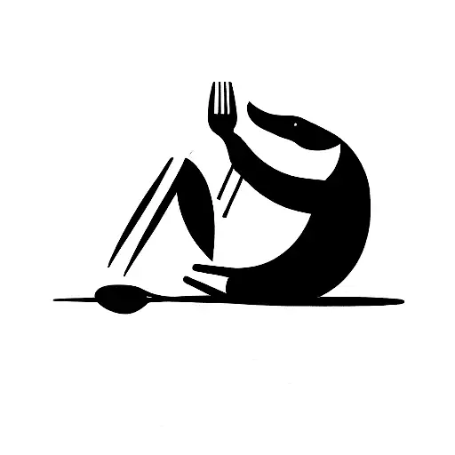 Man sitting on and eating, with a fork, a whale tattoo design idea
