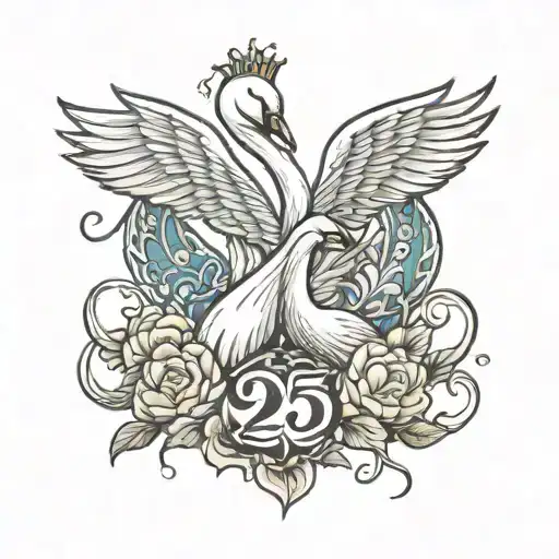 swans with number 25 tattoo design idea
