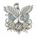 swans with number 25 tattoo design idea