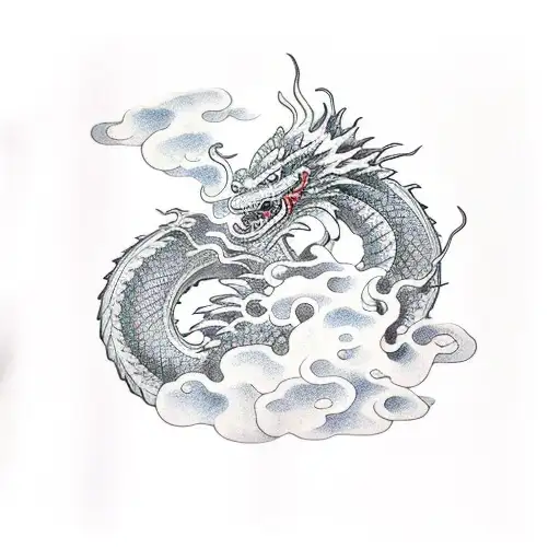 dragon with clouds background for leg tattoo design idea