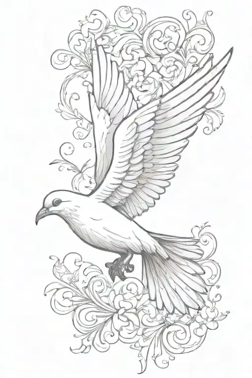 Dove with scroll twining tattoo design idea