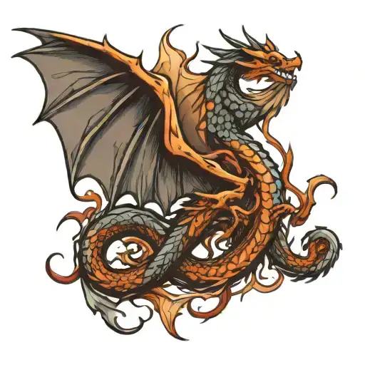 Nordic dragon straight line tattoo design idea
