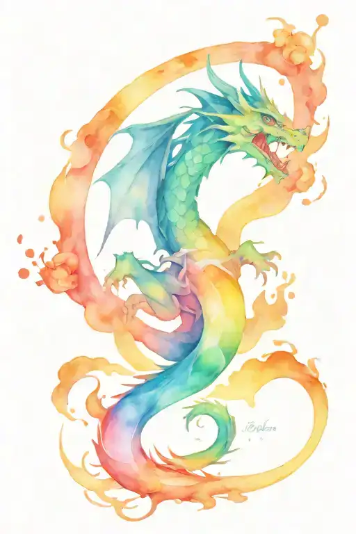 dragon on forearm rainbow   tattoo design idea