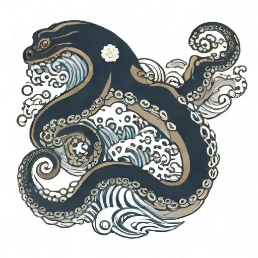 octopus, great wave of kanagawa tattoo design idea