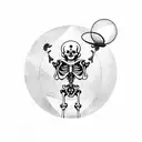 A mystical skeleton holding a crystal ball with astrological signs floating around it tattoo design idea