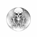 A mystical skeleton holding a crystal ball with astrological signs floating around it tattoo design idea