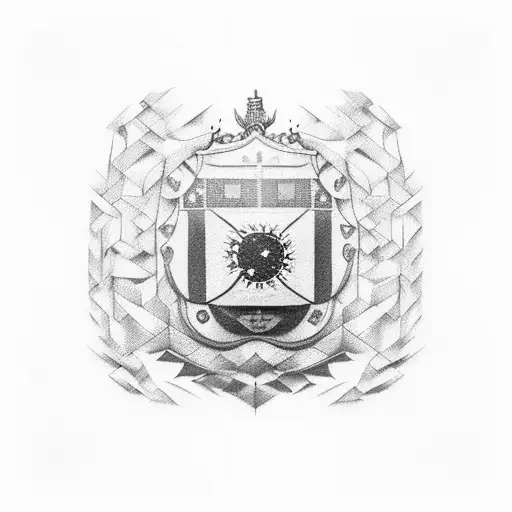 An abstract representation of the flags of Brazil, Argentina, South Africa, Mozambique, Portugal, Spain, France, and Italy, using dotwork technique tattoo design idea