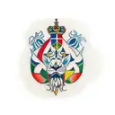 A traditional style tattoo depicting a majestic lion with the flags of Brazil, Argentina, South Africa, Mozambique, Portugal, Spain, France, and Italy incorporated into its mane. tattoo design idea