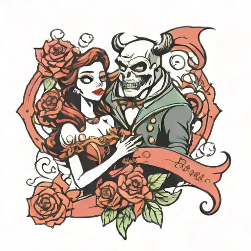 beauty and the beast mixed with nightmare before Christmas  tattoo design idea
