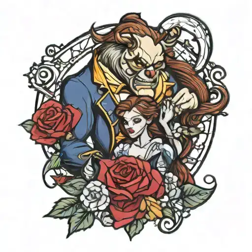 beauty and the beast mixed with nightmare before Christmas  tattoo design idea