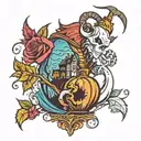 beauty and the beast mixed with nightmare before Christmas  tattoo design idea