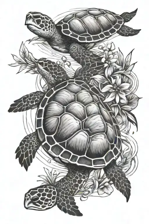 nature and sea turtle tattoo design idea
