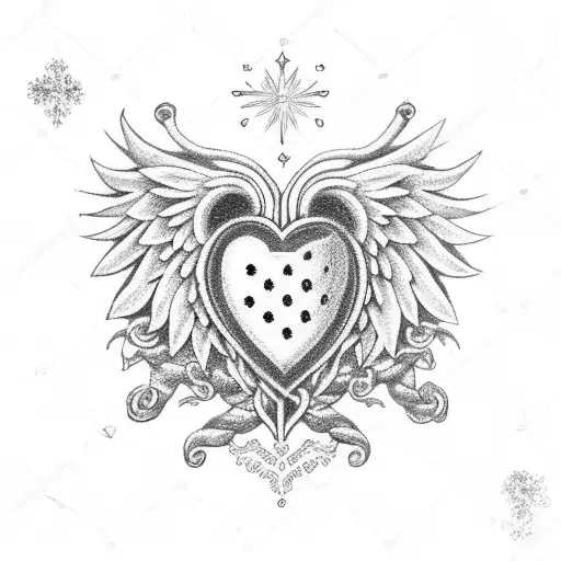 sacred heart with wings dots ornament tattoo design idea