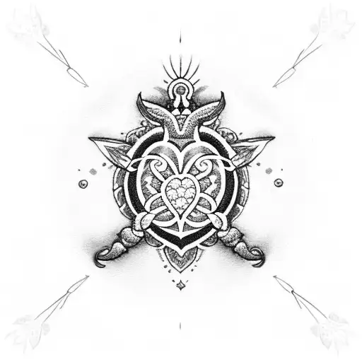 sacred heart wings dotwork ornament dots tibetan star lucky tattoo design idea