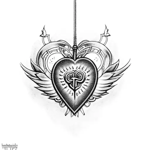 sacred heart with wings dots ornament tattoo design idea