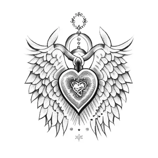 sacred heart wings dotwork ornament dots twinkle star lucky tattoo design idea