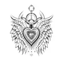 sacred heart wings dotwork ornament dots twinkle star lucky tattoo design idea