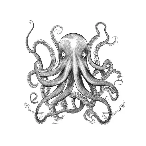 An octopus wrapping its tentacles around a harpoon tattoo design idea