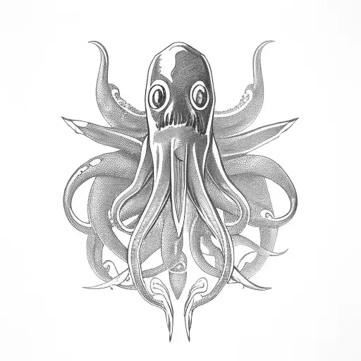 An squid wrapping its tentacles around a harpoon tattoo design idea