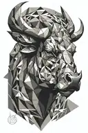 Central element: A geometric Taurus bull, tattoo design idea