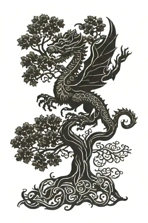 tree of life with welsh dragon tattoo design idea