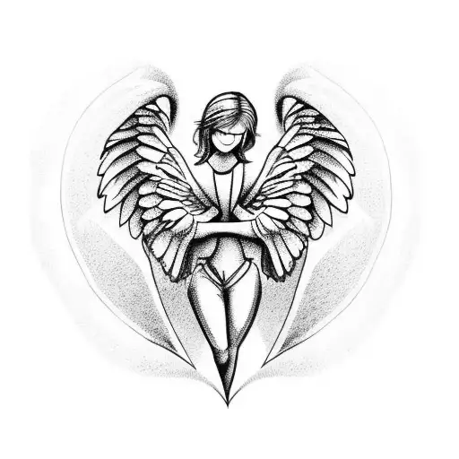 angel holding a broken heart  tattoo design idea