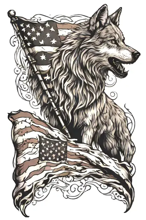 american flag tattered American flag and wolf tattoo design idea