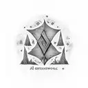 A stack of books with the symbols of Hogwarts, Districts, and the Glade engraved on their spines tattoo design idea