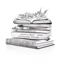 A stack of books with the symbols of Hogwarts, Districts, and the Glade engraved on their spines tattoo design idea