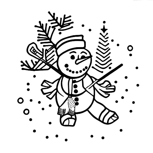 snow man with snow shoes and rifle tattoo design idea