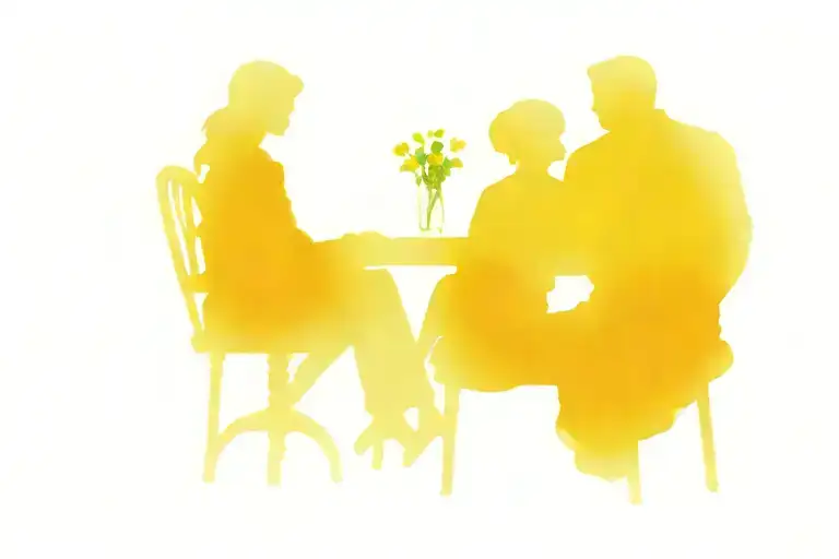 the couple is advised by a customer service person sitting at the table tattoo design idea