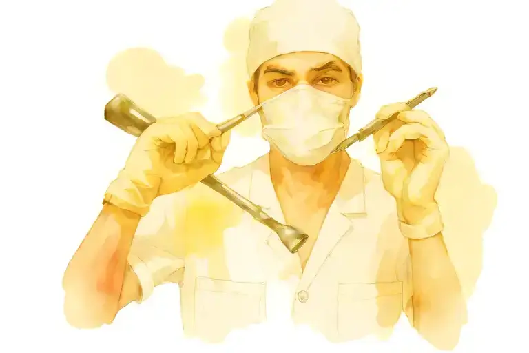 a dentist with a mask on his face holds a tool in his hand tattoo design idea