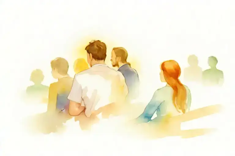 seated people listen to the presenter standing on the stage tattoo design idea
