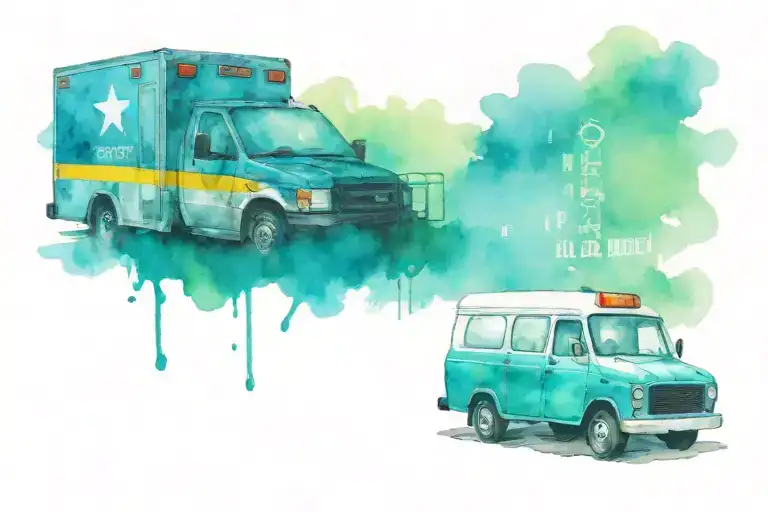 truck, ambulance and black taxi tattoo design idea