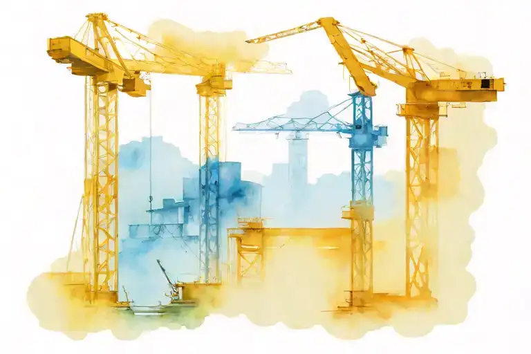 construction site with two cranes silhouetted tattoo design idea