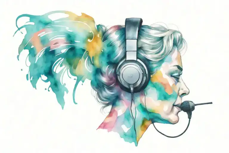 50 years old woman is talking via headset tattoo design idea